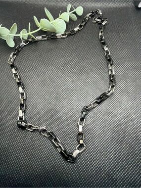 Black & Silver Tone Link Chain Necklace 20" Geometric Modern Unisex